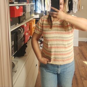 Butter Yellowand Pink Knit  Short Sleeve Tee